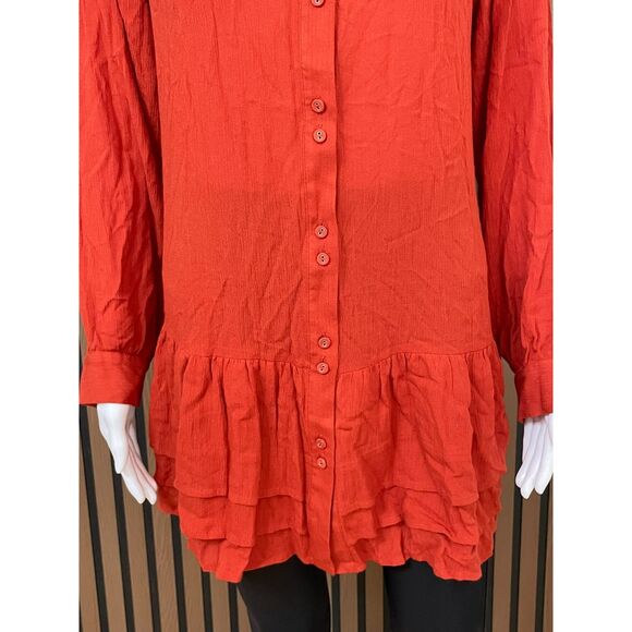 Soft Surroundings Women's S Orange Button-Up Rayon Tunic Shirt Casual Minimalist - Picture 3 of 10